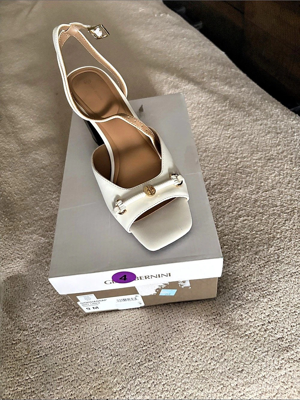Giani Bernini Giorgianna Block Heel Dress Sandals White & Gold US 9 M